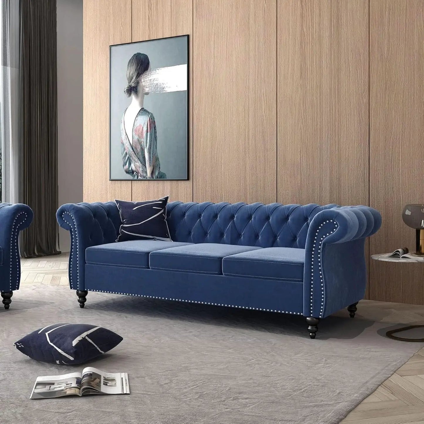 Blue Velvet 3 Piece Sectional Sofa Set With Tufting from PriceLows™