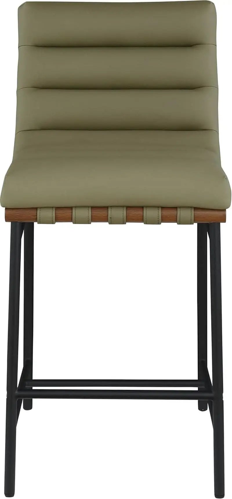 Olive Green Vegan Leather Counter Stool With Black Frame from PriceLows™