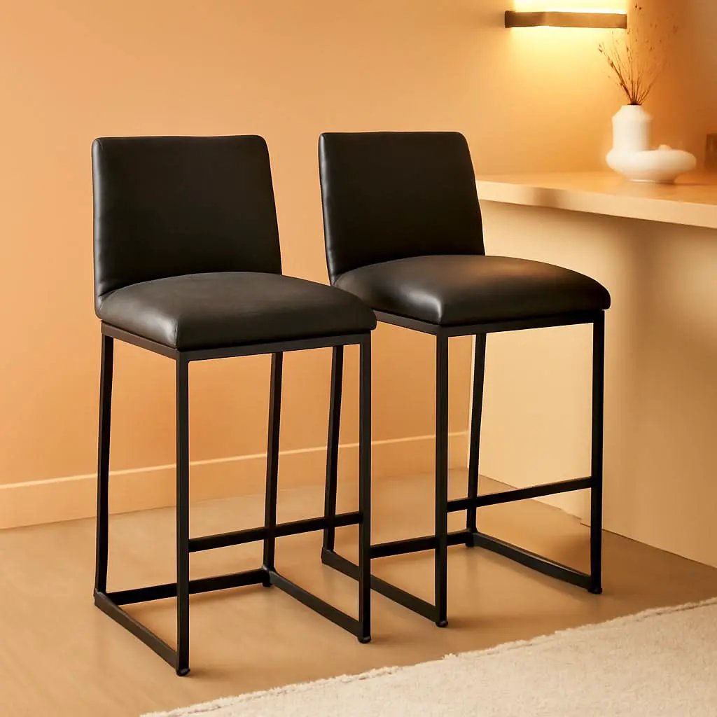 24 Inch Dark Gray Leather Counter Height Bar Stools Set 2 from PriceLows™