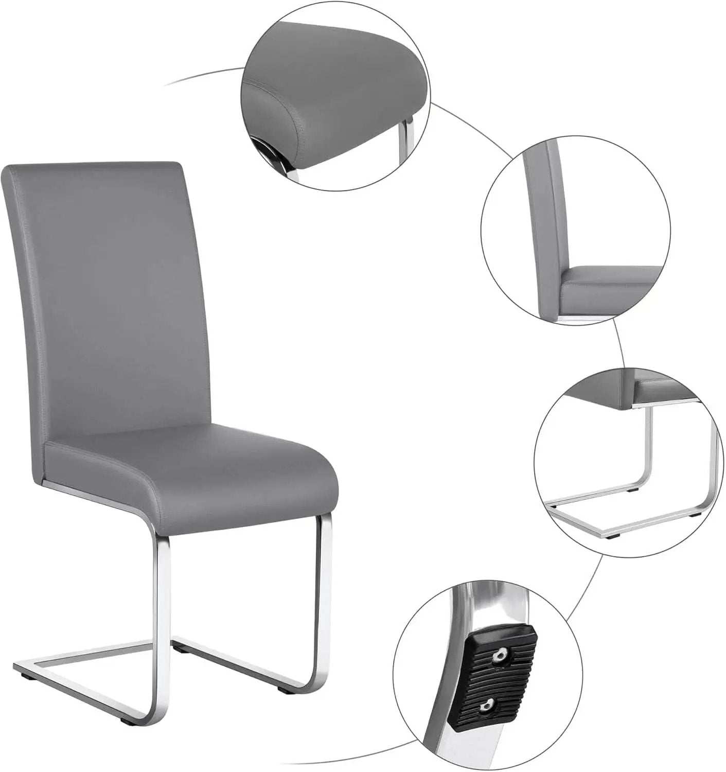 Gray PU Leather Dining Chairs For Kitchen Set Of 2 from PriceLows™