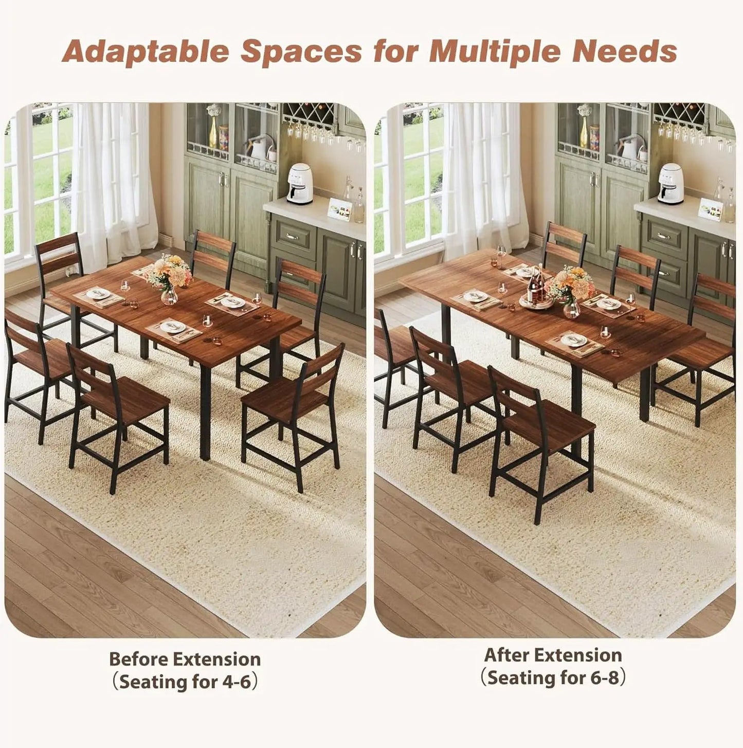 Walnut 63 Inch Extendable Dining Table Set For Six Chairs from PriceLows™