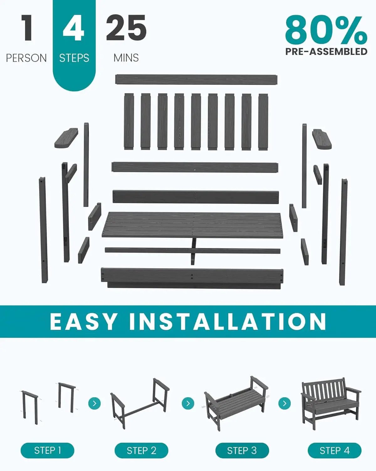 Weatherproof Two-Person Outdoor Bench With High Weight Capacity from PriceLows™