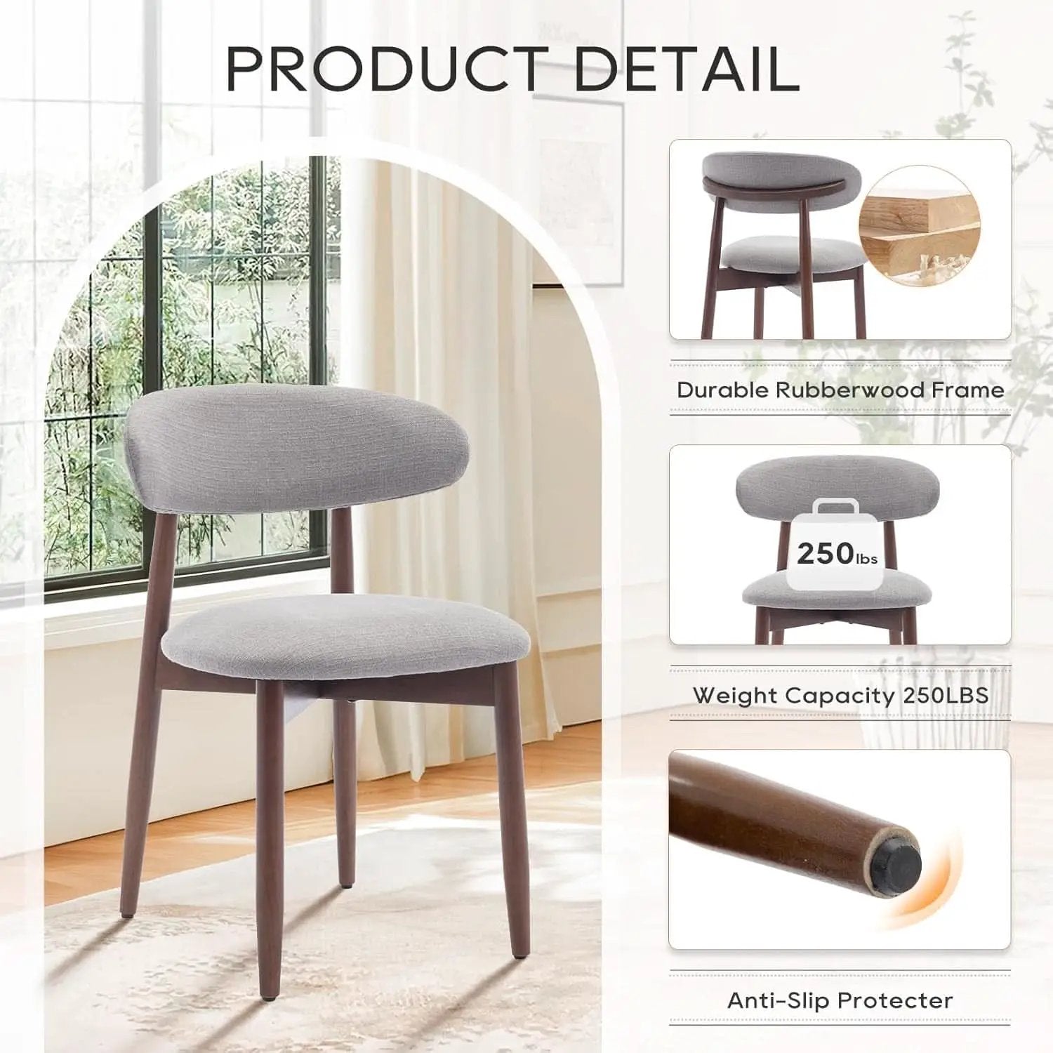 Wooden Dining Chairs Set Of 6 With Light Grey Upholstery from PriceLows™