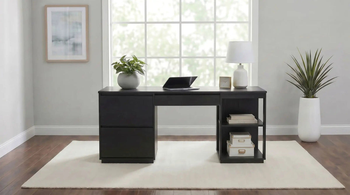 Harkes 75-inch 3-drawer Computer Desk with Adjustable Shelf Coffee Bean | 75 x 24 x 30 in | Rubberwood & Engineered Wood | Home Office