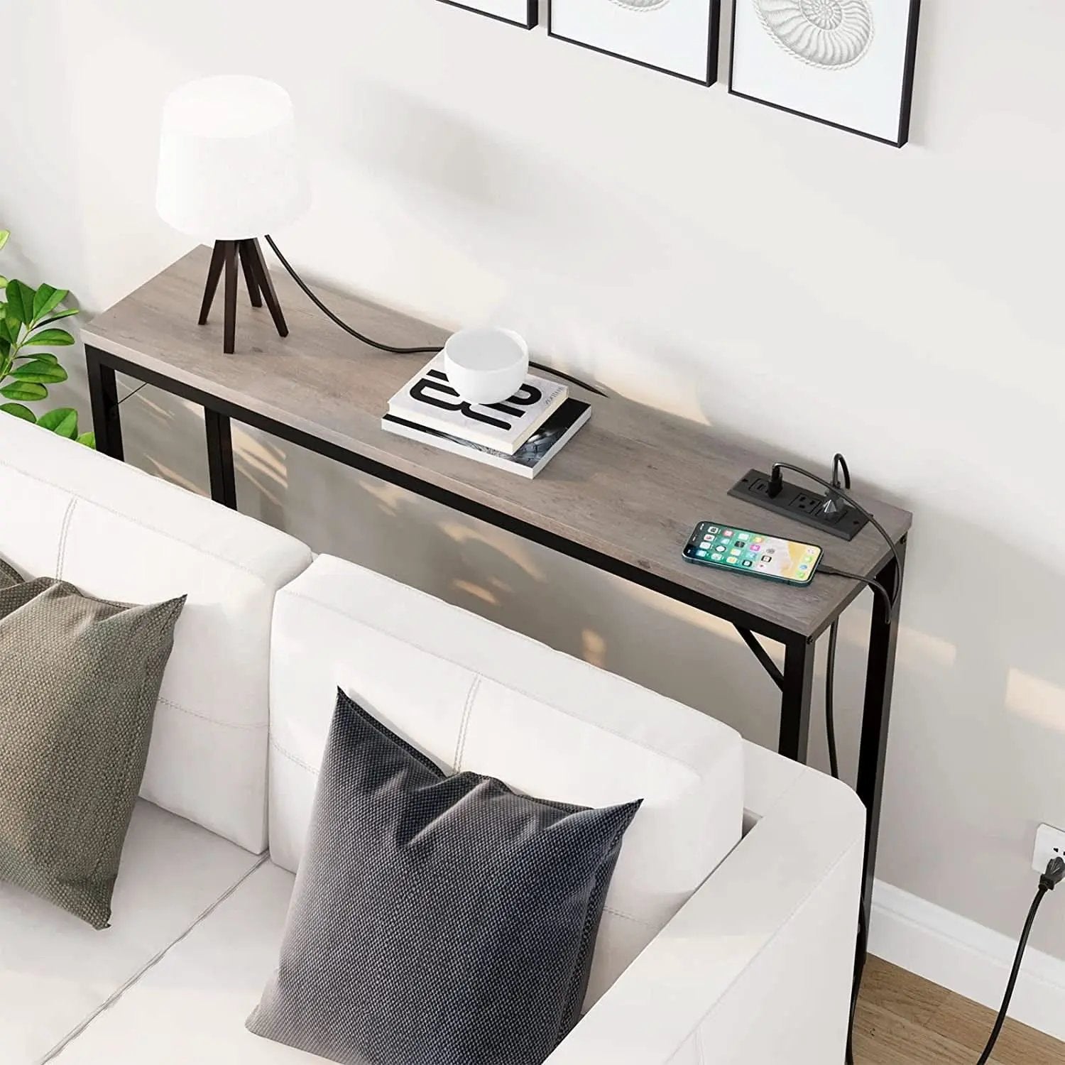 Industrial Grey Console Table With Charging Station from PriceLows™