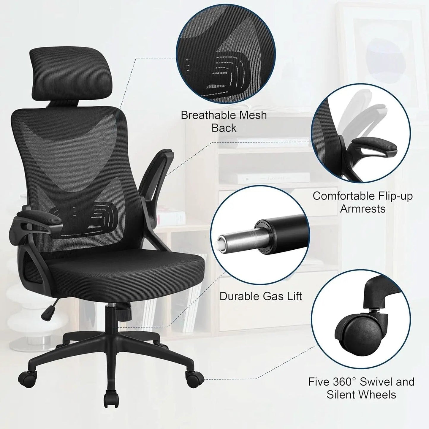 Black Ergonomic Office Chair With Adjustable Headrest And Flip Up Armrests from PriceLows™