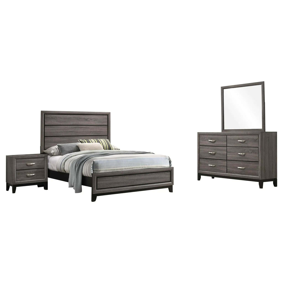 Watson Four-piece Full Bedroom Set Grey | 57.25 x 78.75 x 56.5 in | Rubberwood & Engineered Wood | Oak