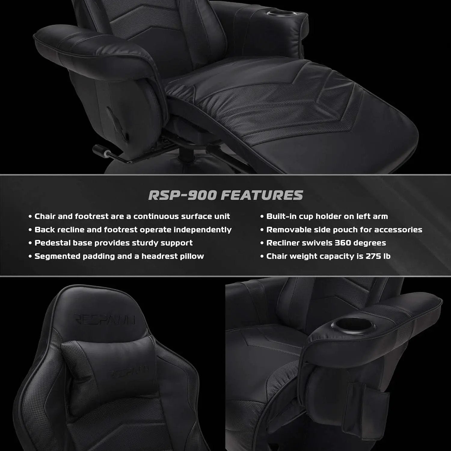 900 Gaming Recliner Black With Adjustable Leg Rest Cupholder from PriceLows™