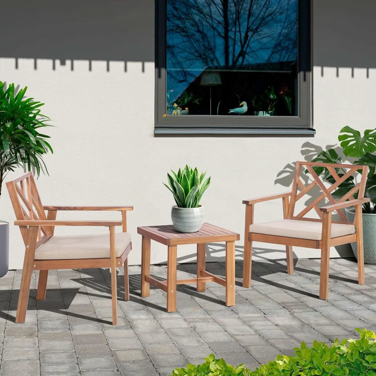 3 Piece Outdoor Patio Furniture Set Acacia Wood Cushioned Chairs And Coffee Table from PriceLows™