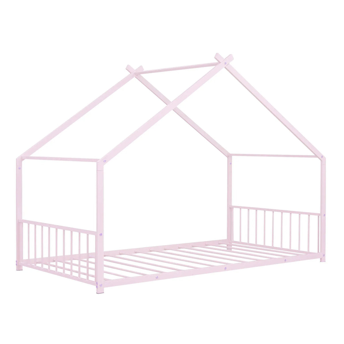 Metal House Bed | Roof Design | Semi-Enclosed Play Space | Contemporary Neutral Finish