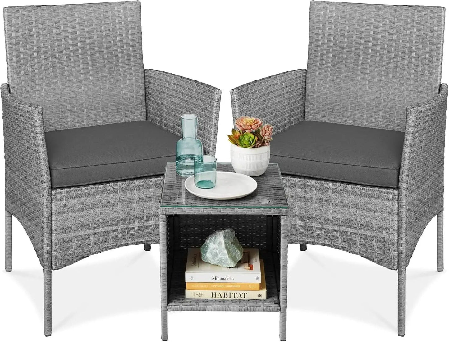 3 Piece Outdoor Wicker Bistro Set With Side Table from PriceLows™