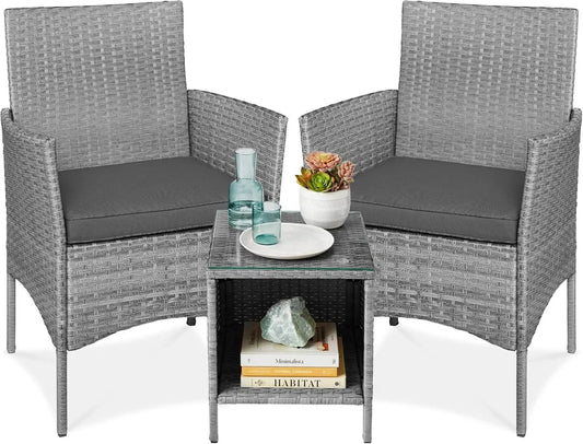 3 Piece Outdoor Wicker Bistro Set With Side Table from PriceLows™