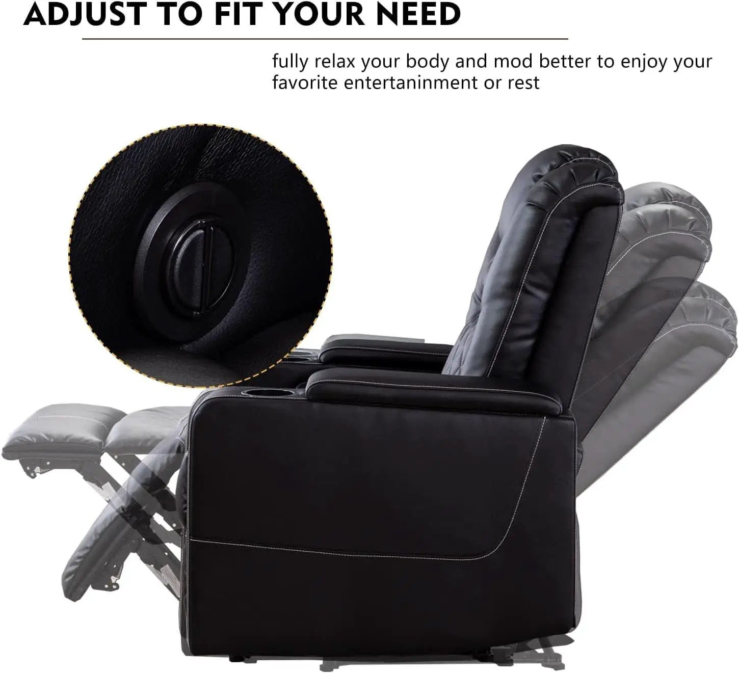 Black Leather Power Recliner With Usb And Cup Holders from PriceLows™