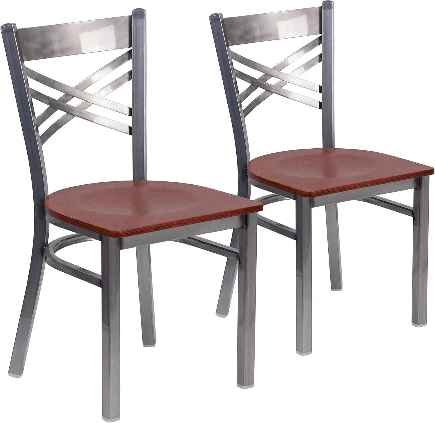 2 Pack Hercules Series X Back Metal Dining Chairs With Cherry Wood Seat For Restaurant Or Home Dining from PriceLows™