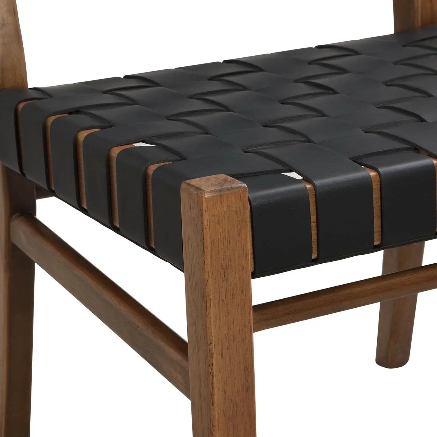 Set Of 2 Armless Dining Chairs With Rope Weave PU Leather Walnut Black from PriceLows™