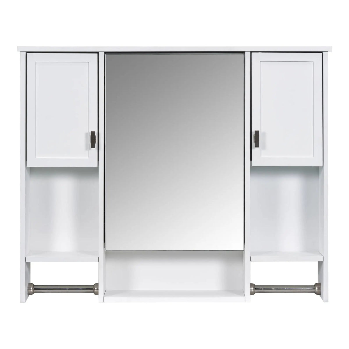 Wall Mounted Bathroom Cabinet With Mirror | Towel Bar | Closed Cabinets And Open Shelves | 35 Inch Width