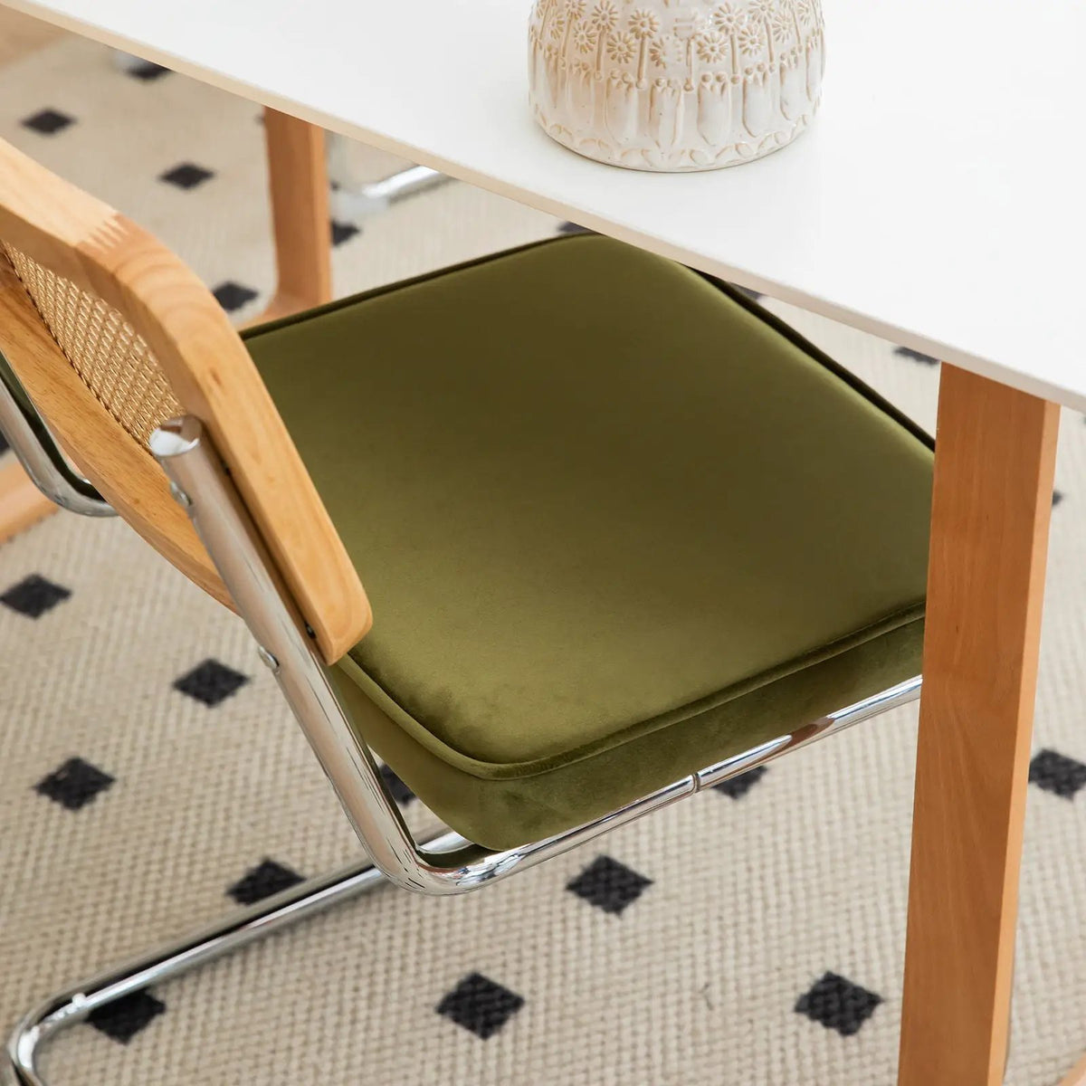 Rattan Dining Chairs | Set Of 2 | Painted Legs | Cantilever Mid-Century Style