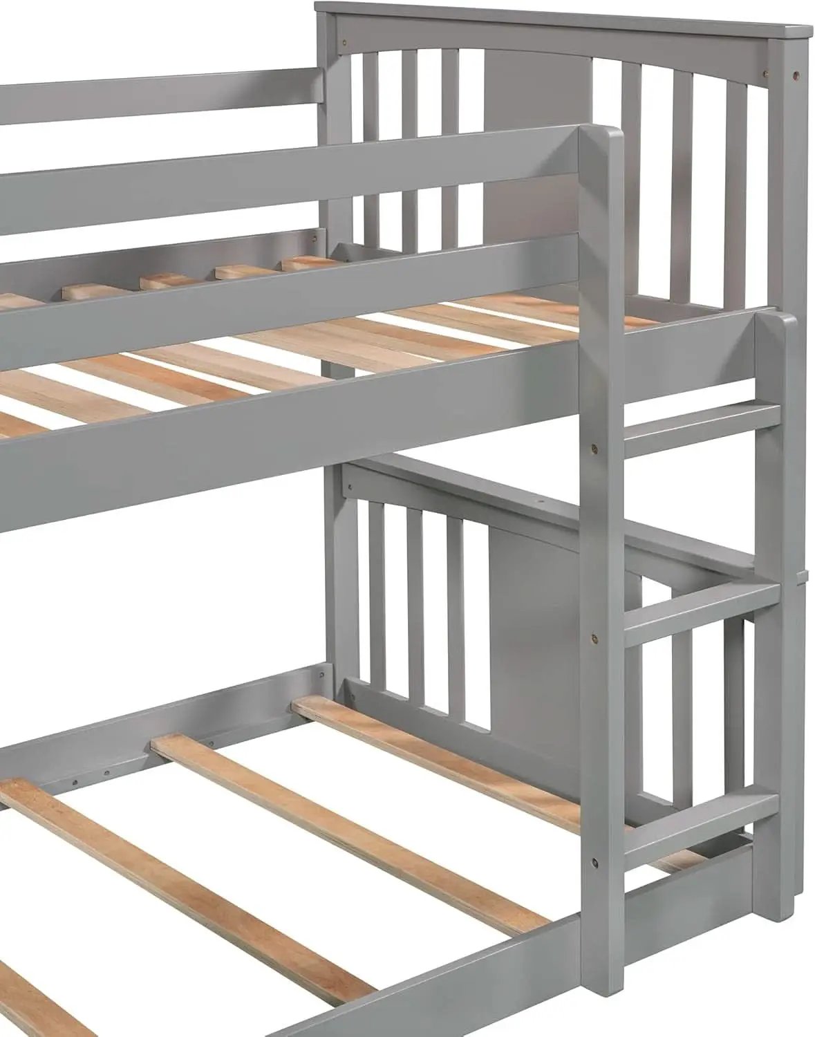 Twin Over Twin Bunk Bed With Slide In Gray For Kids from PriceLows™