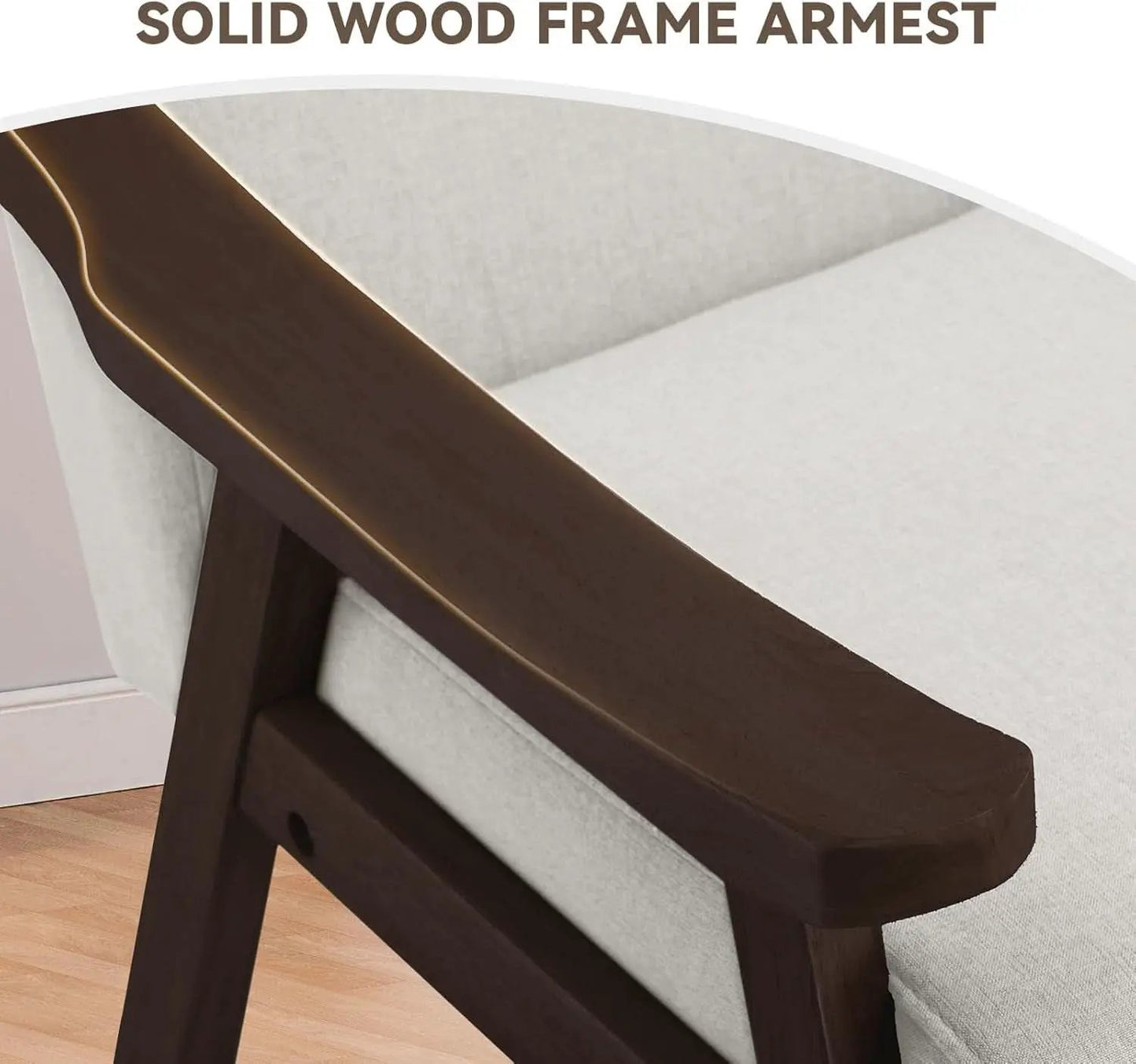 Beige Upholstered Modern Midcentury Solid Wood Armchair With Cushions from PriceLows™