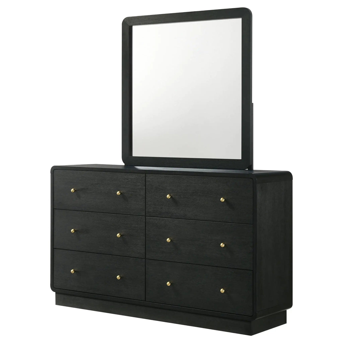 Cavelle 6-drawer Dresser and Mirror | 58.5 x 16.75 x 71.75 in | Brass | Black
