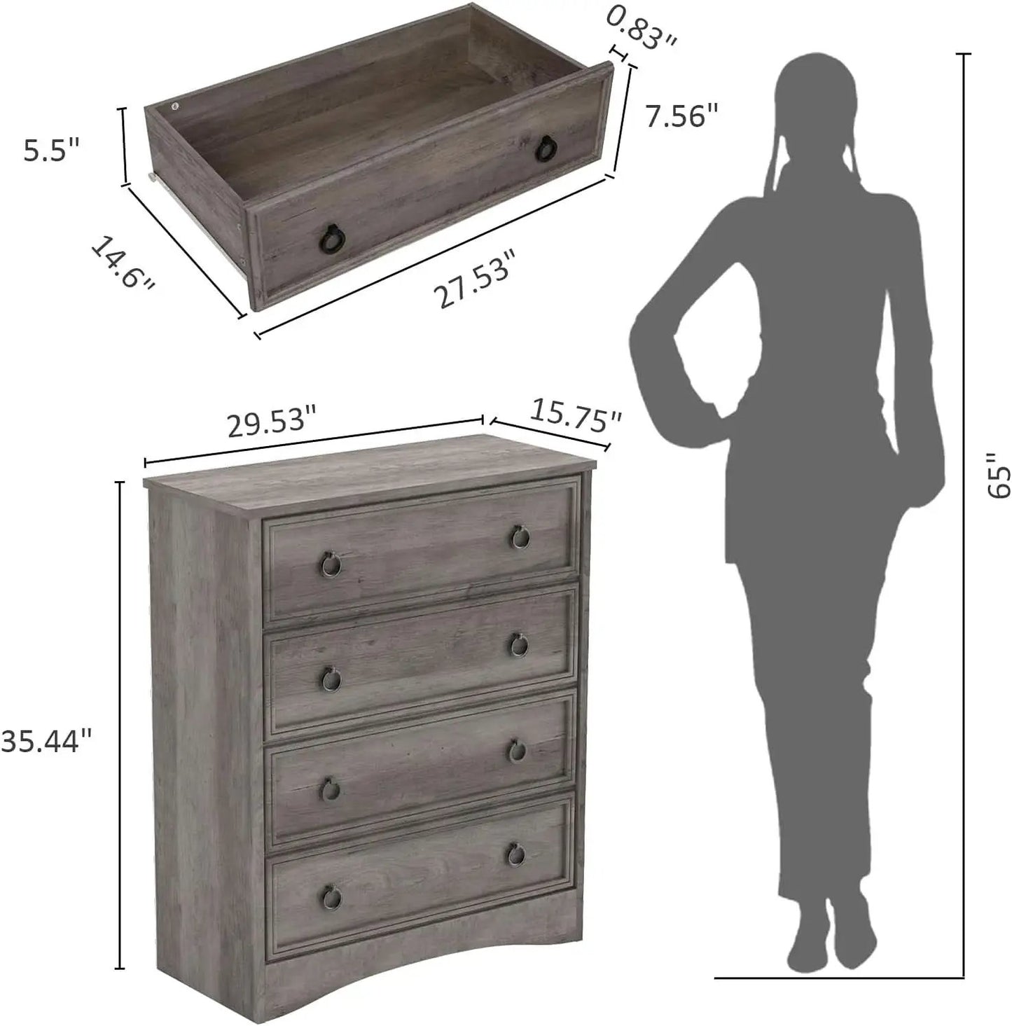 Gray 4 Drawer Dresser With ModernArchitectural Storage from PriceLows™