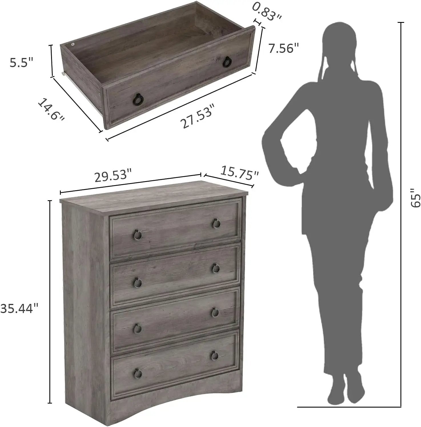 Gray 4 Drawer Dresser With ModernArchitectural Storage from PriceLows™