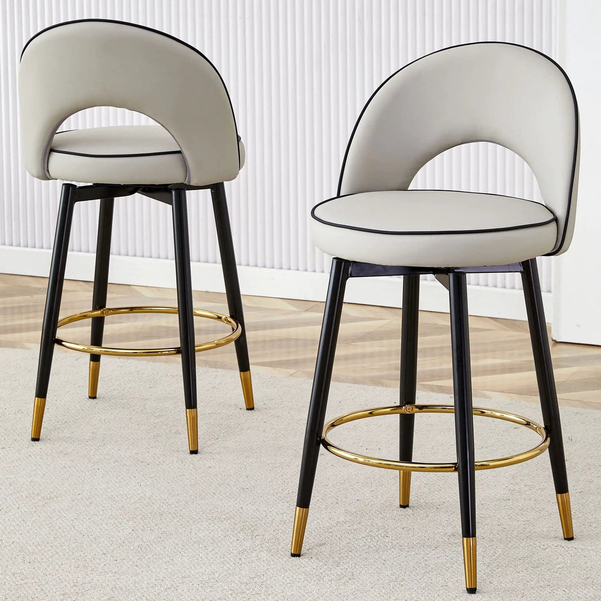 Modern Upholstered 360° Rotatable Bar Chair With Metal Legs For Dining Room (Set of | 2 Pieces | Metal | Dining Room