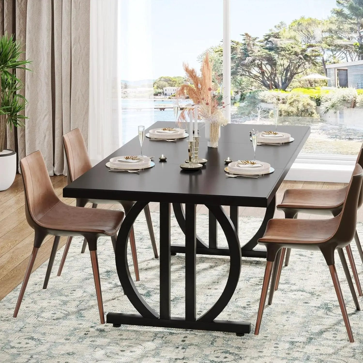 Black Modern Dining Table For Four To Six Rectangular from PriceLows™