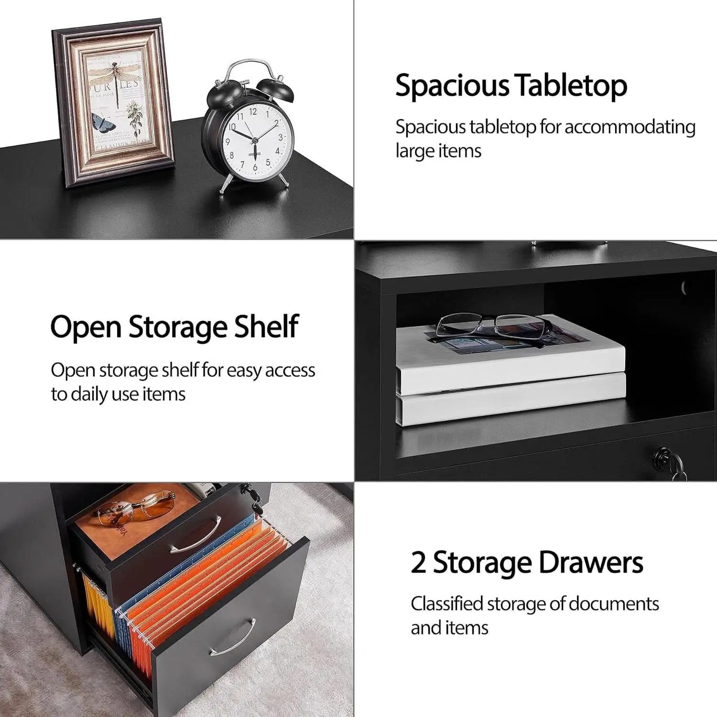 Black Under Desk File Cabinet 2 Drawers Lockable Wheels from PriceLows™