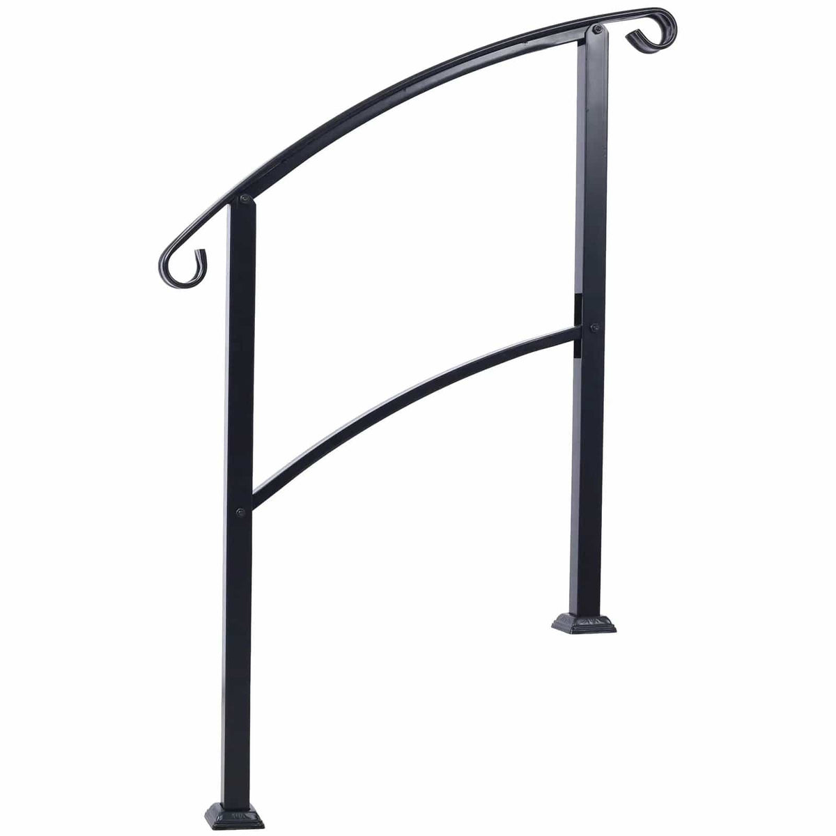 Handrails For Outdoor Steps, Fit 1 Or 3 Steps Outdoor Stair Railing, Flexible Front | 37 x 2 x 55 in | Marble & Concrete | Black
