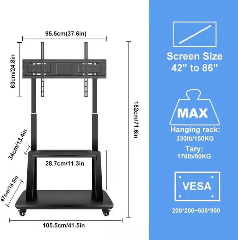 Mobile Tv Cart On Wheels For 42 To 100 Inch Screens from PriceLows™