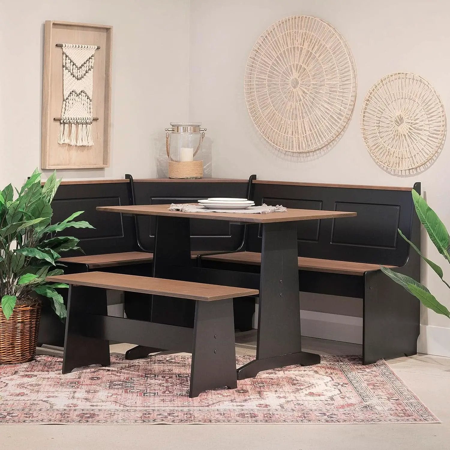 Black Pecan Five Seat Dining Set With Storage Benches from PriceLows™