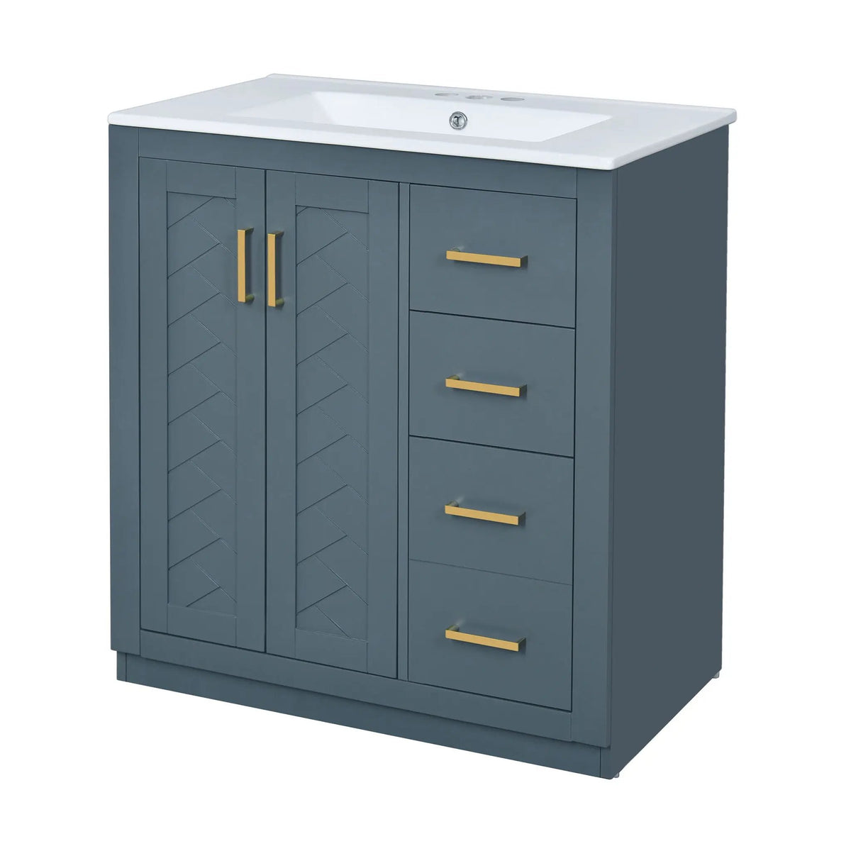 30 Inch Bathroom Vanity | Freestanding Set | 3 Drawers | Solid Wood Frame
