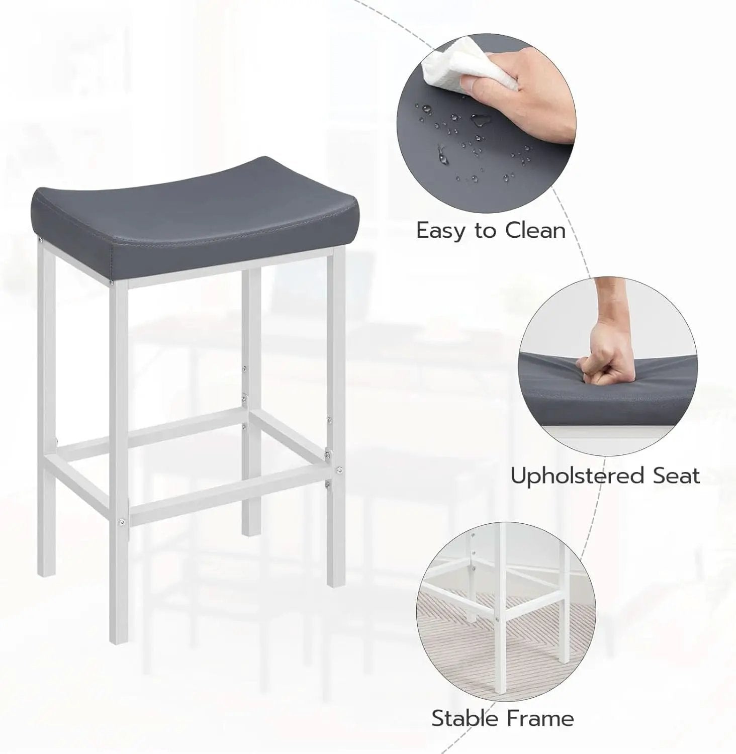 Saddle Bar Stools Set of 2, 24.8 Inches, White and Gray from PriceLows™