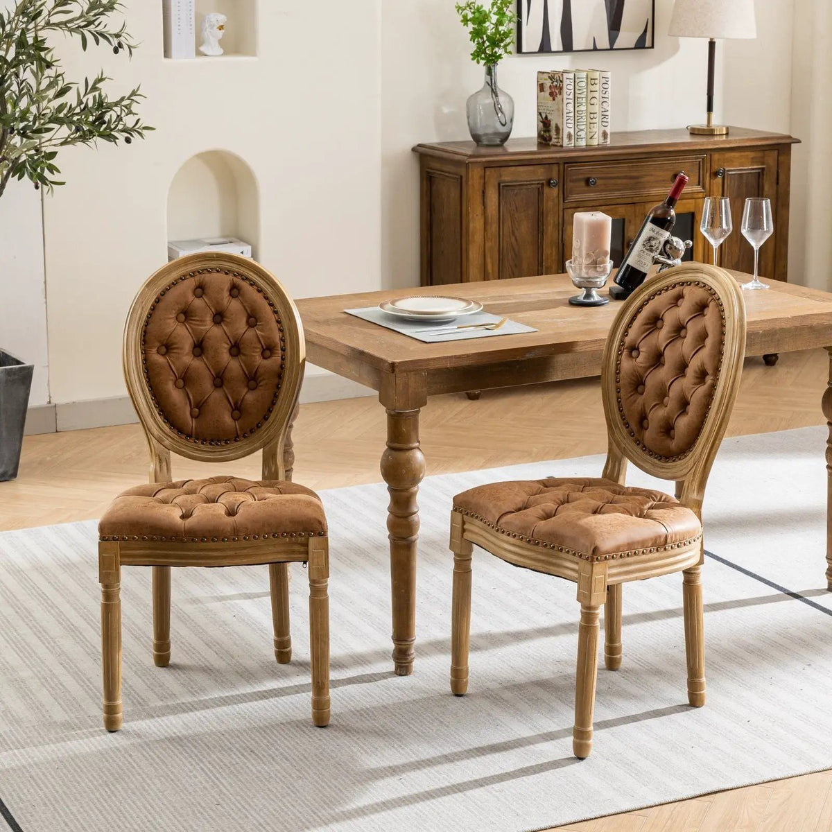 French Style Dining Chairs | Solid Wood Frame | Antique Painting | Hand-Pulled Buckle Decoration