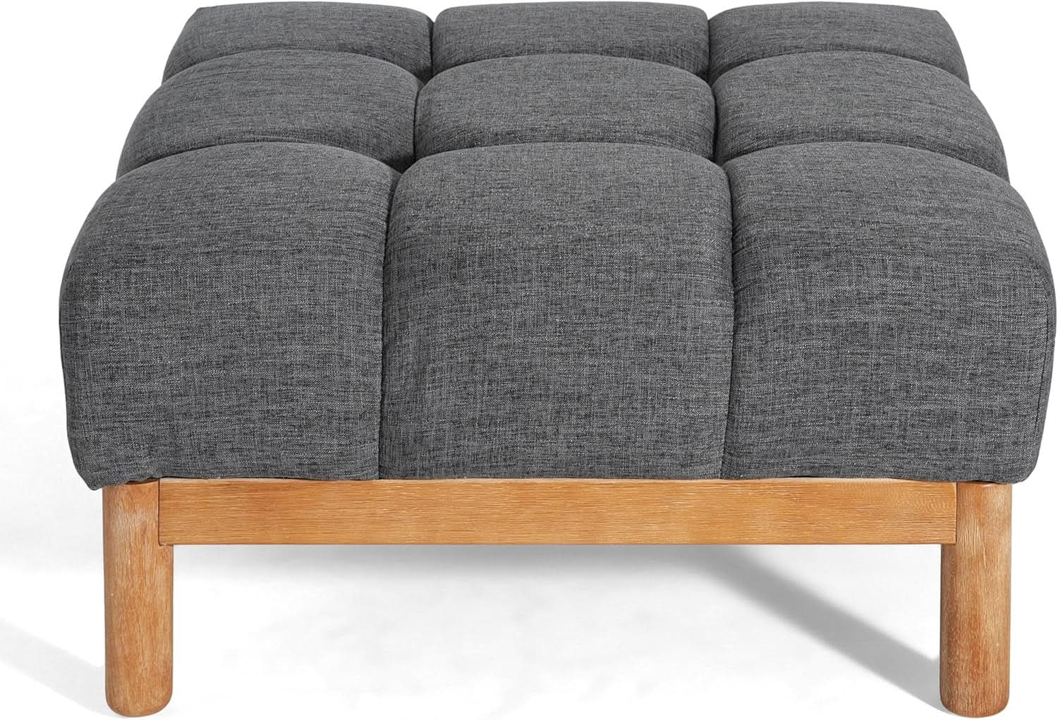 Modern Gray Fabric Ottoman With Walnut Finish WoodFrame from PriceLows™