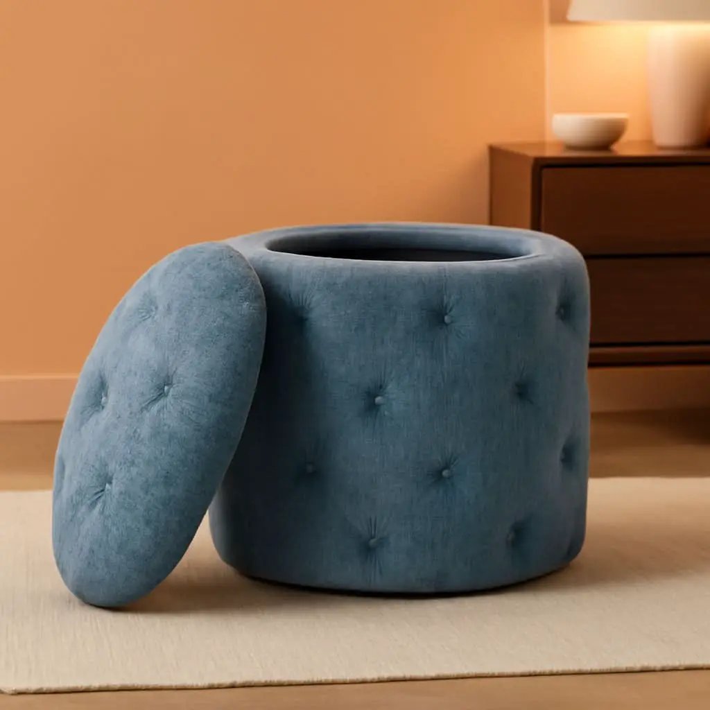 18.75 Inches Circumferential Sky Blue Storage Ottoman from PriceLows™