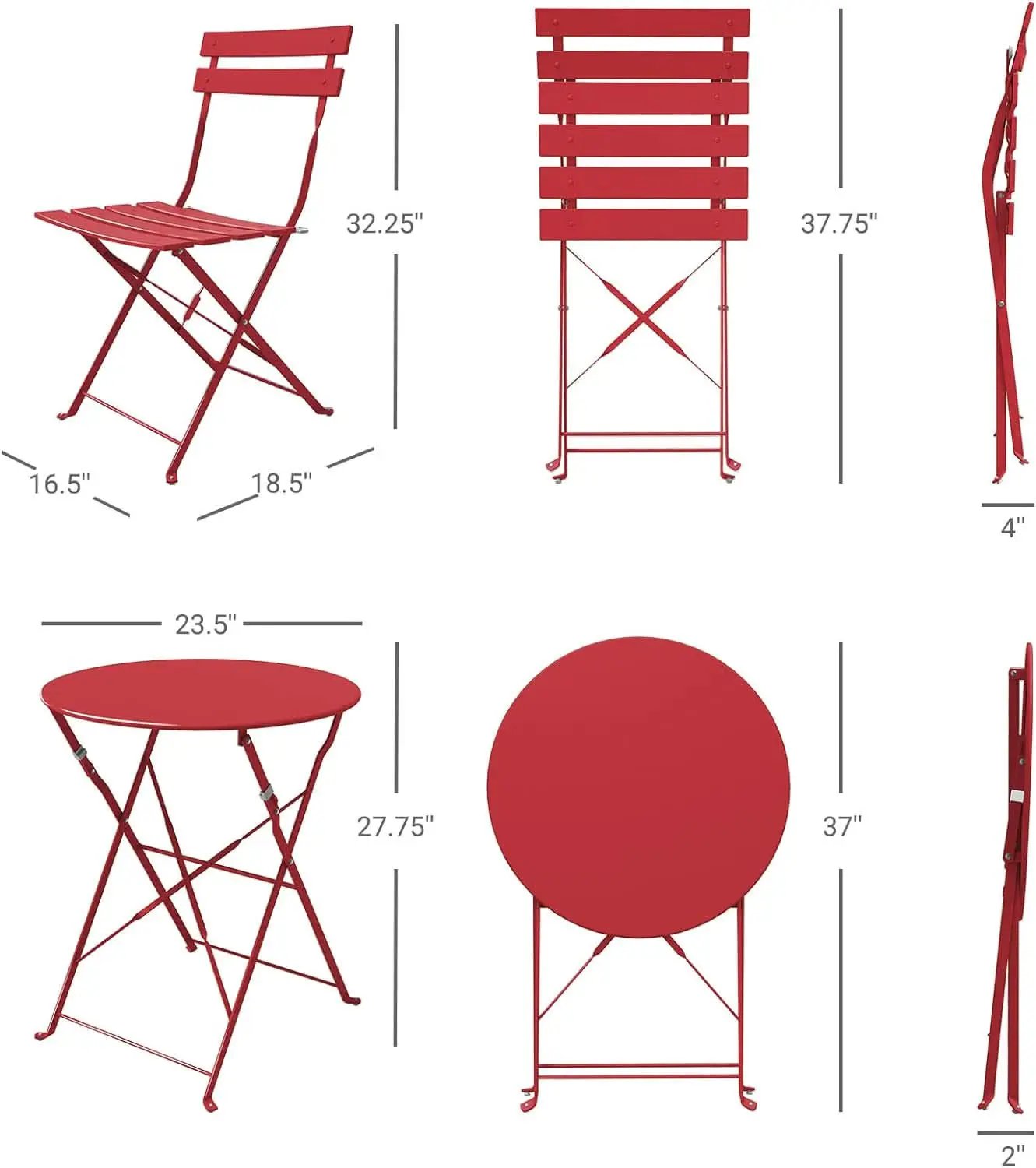 3-Piece Folding Outdoor Bistro Set Red Cushioned Seats from PriceLows™