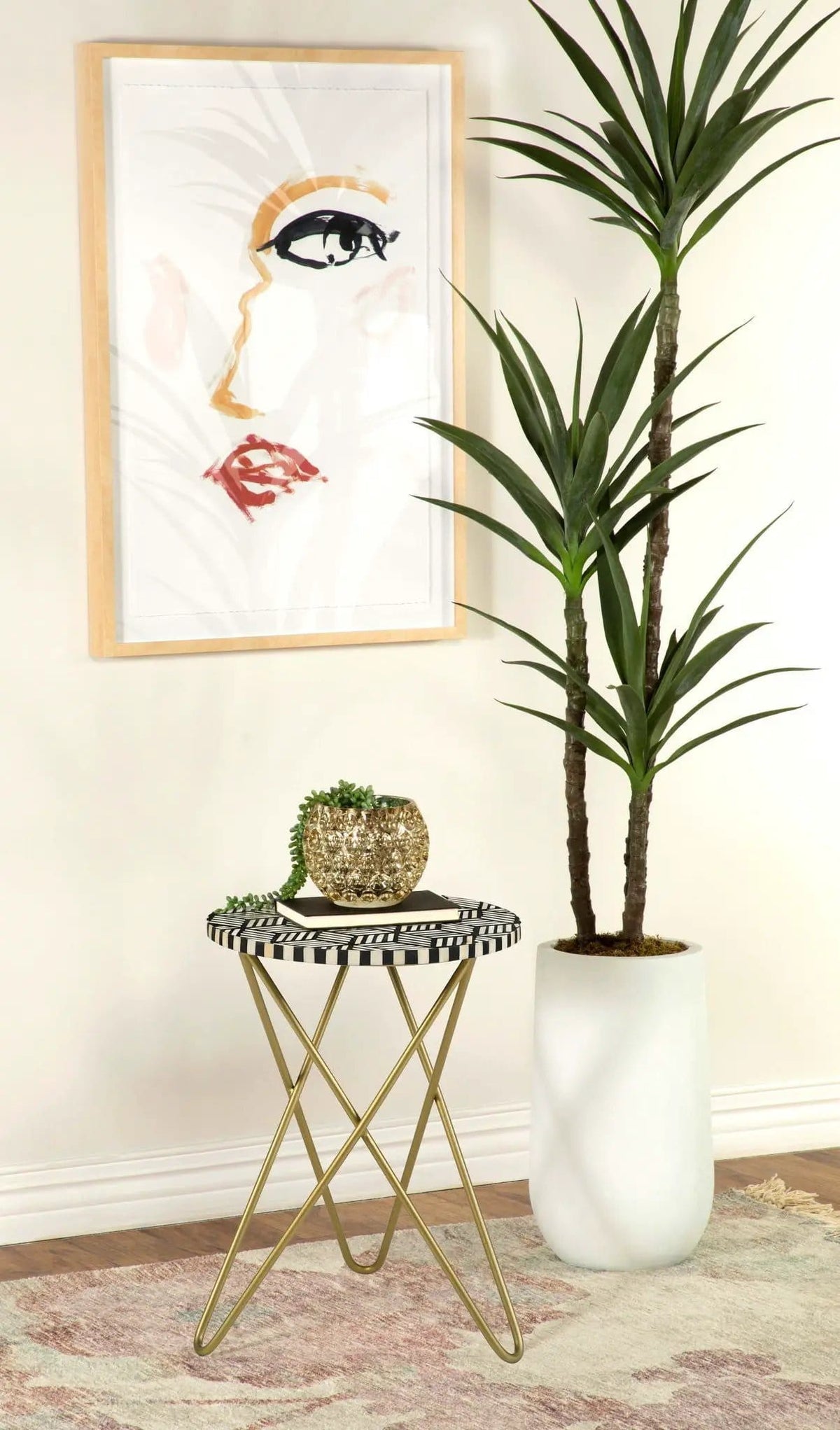 Xenia Round Bone Inlay Accent Side Table White and | 16.25 x 16.25 x 21.5 in | Metal & Resin | Gold