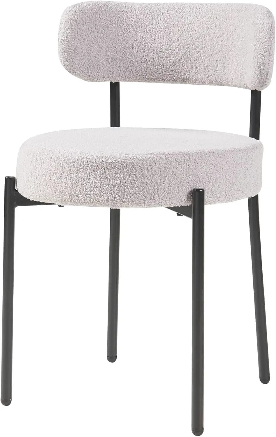 Round Upholstered Boucle Dining Chair Grey With Black Legs from PriceLows™