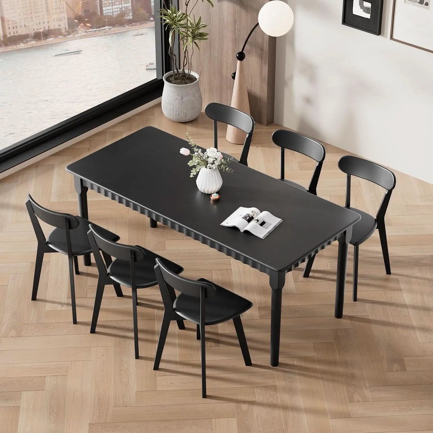 Solid Oak Extra Wide Dining Chairs Set Black Kitchen from PriceLows™