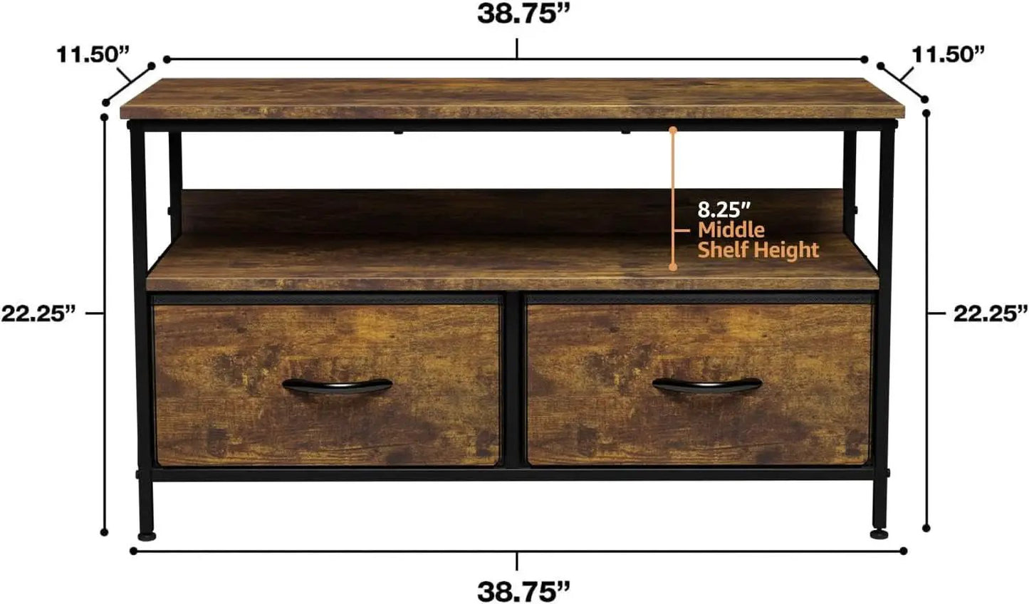 2 Drawer TV Stand Chest For Living Room With Open Shelf And Fabric Drawers For Media Storage from PriceLows™