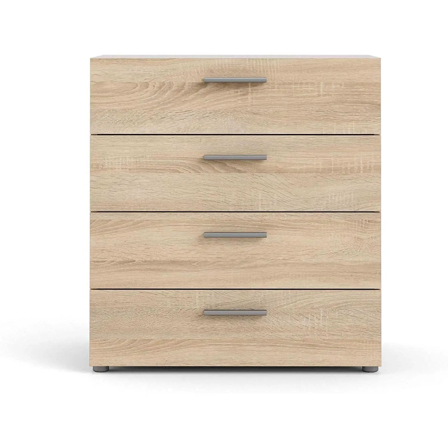 Oak Structure Four Drawer Chest With Silver Bar Handles from PriceLows™