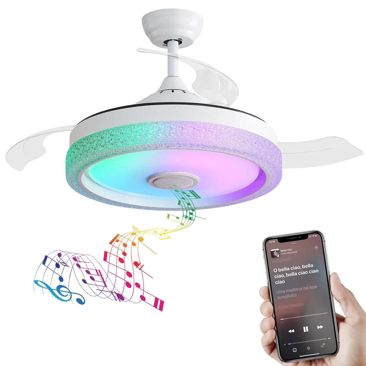 Invisible Ceiling Fan | Remote Control | 36W Rgb Lighting | White