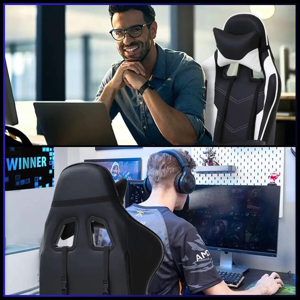 Ergonomic Gaming Chair With Lumbar Support Footrest White from PriceLows™