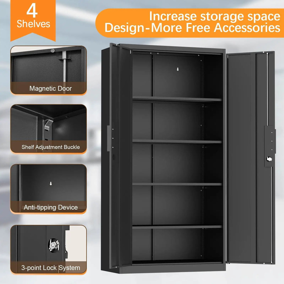 File Cabinet | Two Door | Four Adjustable Shelves | Heavy Duty Steel