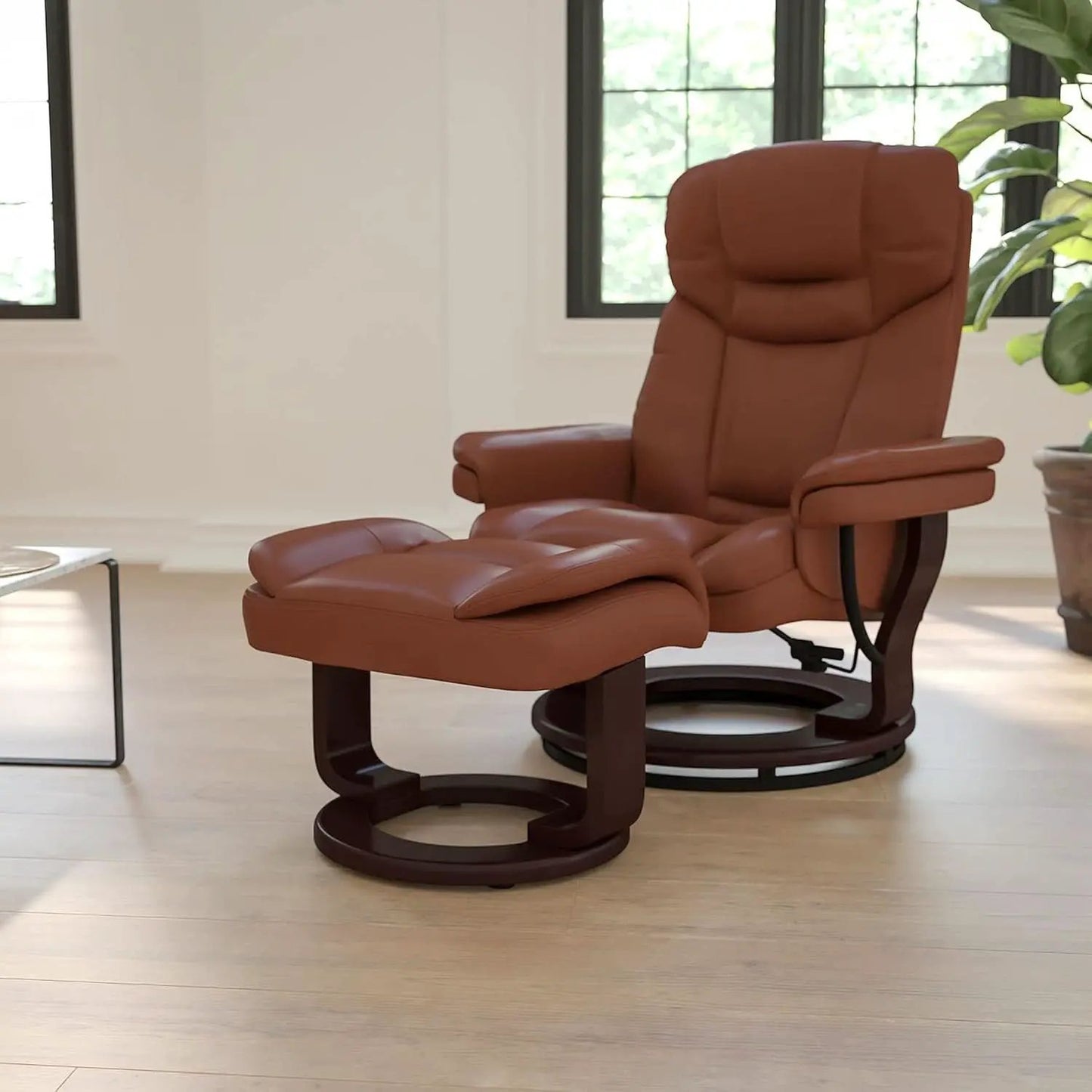 Allie Leathersoft Upholstered Recliner With Ottoman Brown from PriceLows™