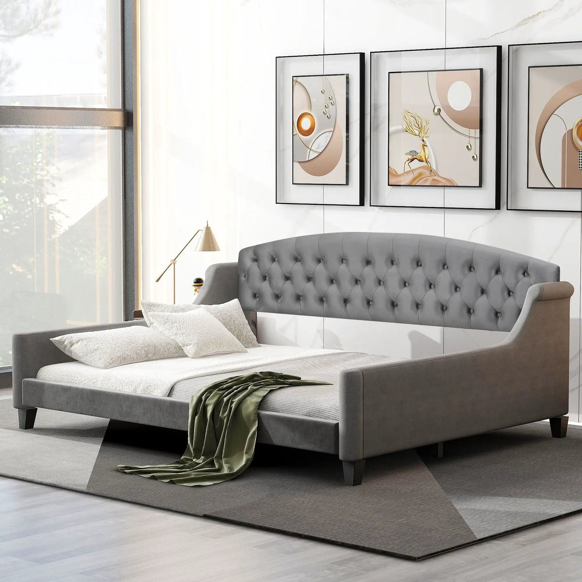 Tufted Button Daybed | Modern Design | Reinforced Slats | Solid Legs