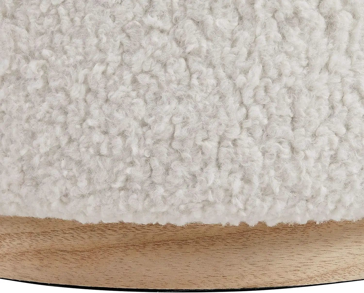 Cream Sherpa Deluxe Storage Ottoman Solidwood Base from PriceLows™