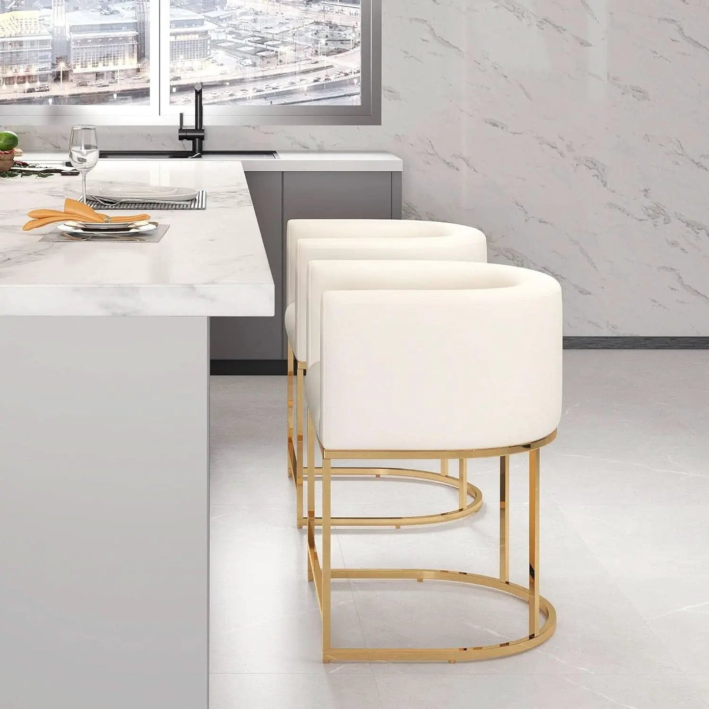 Counter Height Bar Stools Set Of 2 Ivory Velvet 24 Inch from PriceLows™